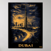 Dubai Silhouet - Houtskool Monochrome Kunst - Sted Poster (Voorkant)