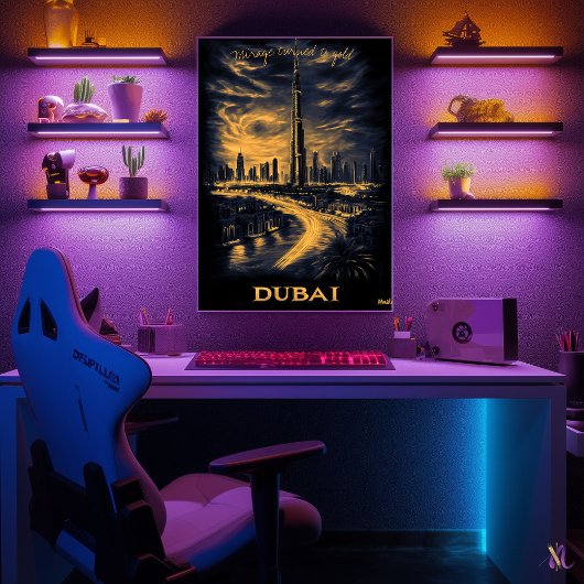 Dubai Silhouet - Houtskool Monochrome Kunst - Sted Poster