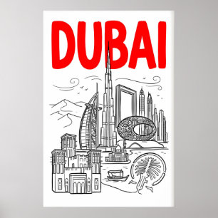 Dubai Silhouet Muurkunst - Minimalistische Zwarte  Poster