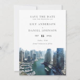 Dubai Silhouette Watercolor Elegante Trouwkaart Save The Date