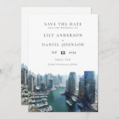 Dubai Silhouette Waterverf Elegant Huwelijk Save The Date (Voorkant / Achterkant)