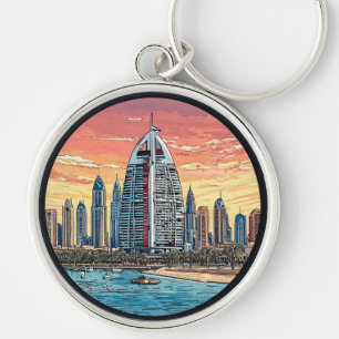 Dubai Skyline bij avond met iconische toren Sleutelhanger