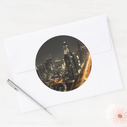 Dubai Skyline bij nacht Ronde Sticker (Envelop)