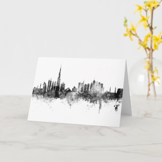 Dubai Skyline Black White Kaart (Gele Bloem)