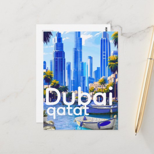 Dubai Skyline Card, Modern City Landmarks Briefkaart (Voorkant / Achterkant in situ)