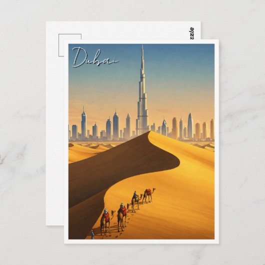 Dubai Skyline Desert Kamelen Reizen Briefkaart (Voorkant / Achterkant)