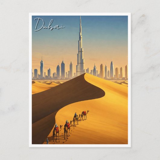 Dubai Skyline Desert Kamelen Reizen Briefkaart (Voorkant)