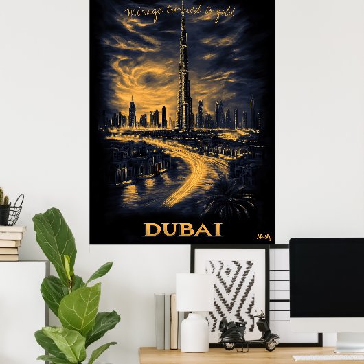 Dubai Skyline - Houtskool Monochroom Kunst - Stede Poster (Thuiskantoor)