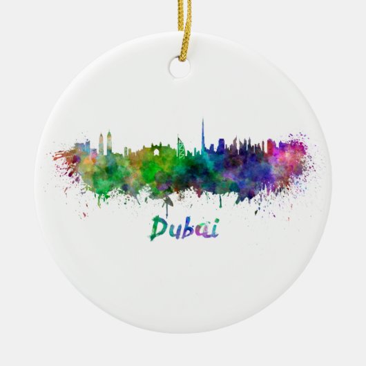 Dubai skyline in watercolor keramisch ornament (Voorkant)