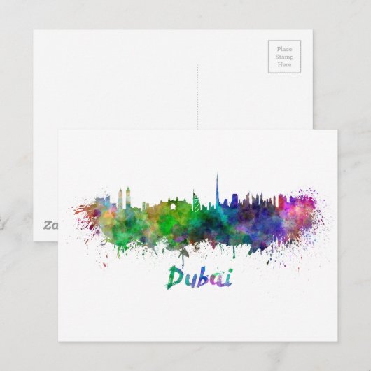 Dubai skyline in waterverf briefkaart (Voorkant / Achterkant)