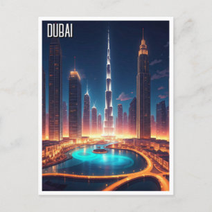 Dubai Skyline Night Travel Briefkaart