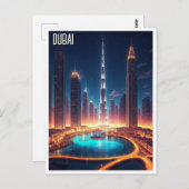Dubai Skyline Night Travel Briefkaart (Voorkant / Achterkant)