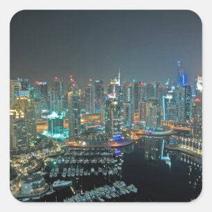 Dubai, skyline van de Verenigde Arabische Emiraten Vierkante Sticker