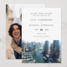 Dubai Skyline Watercolor Photo Wedding Save The Date