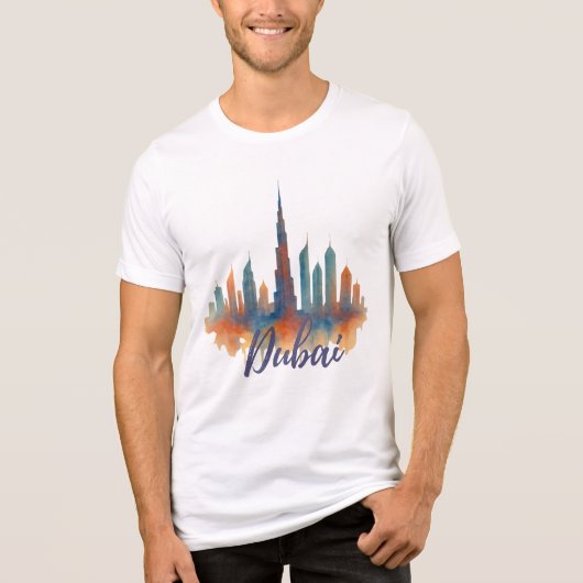 Dubai Skyline Waterverf Art Print Tri-Blend Shirt (Voorkant)