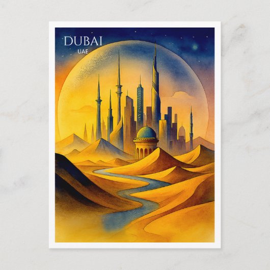 Dubai Skyline Waterverf Briefkaart | souvenir van  (Voorkant)