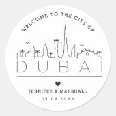 Dubai Skyline | Welkomstbericht voor bruiloft Ronde Sticker (Voorkant)