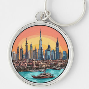 Dubai stadssilhouet met torenhoge wolkenkrabbers sleutelhanger