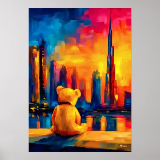 Dubai Teddy Fauvist Zonsondergang Skyline Print (Voorkant)