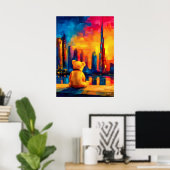 Dubai Teddy Fauvist Zonsondergang Skyline Print (Thuiskantoor)