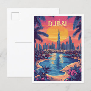 Dubai UAE Art Vintage Illustratie Reizen Briefkaart