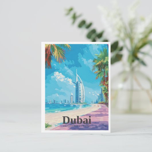 Dubai UAE Art Vintage Travel Briefkaart (Staand voorkant)