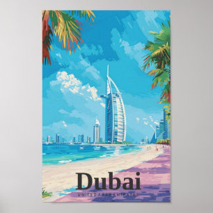 Dubai UAE Art Vintage Travel Poster
