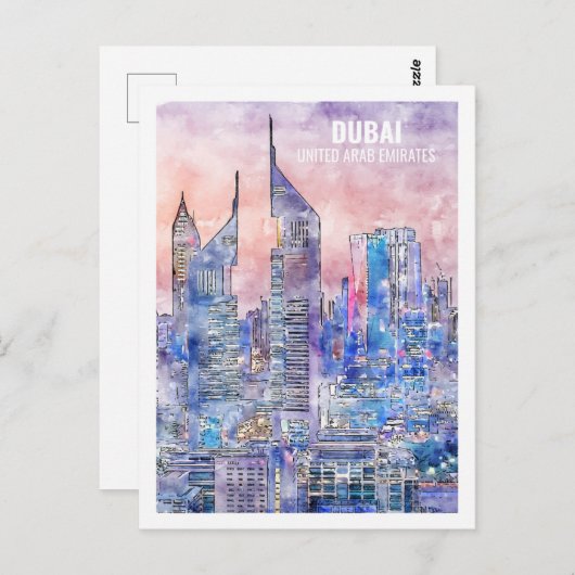 Dubai UAE Beroemde Reisplaats Waterverf Briefkaart (Voorkant / Achterkant)