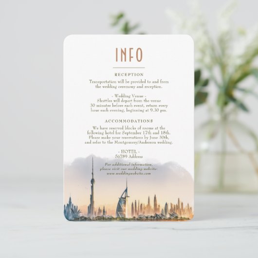 Dubai UAE-bestemming INFO-gegevens invullen Kaart (Staand voorkant)