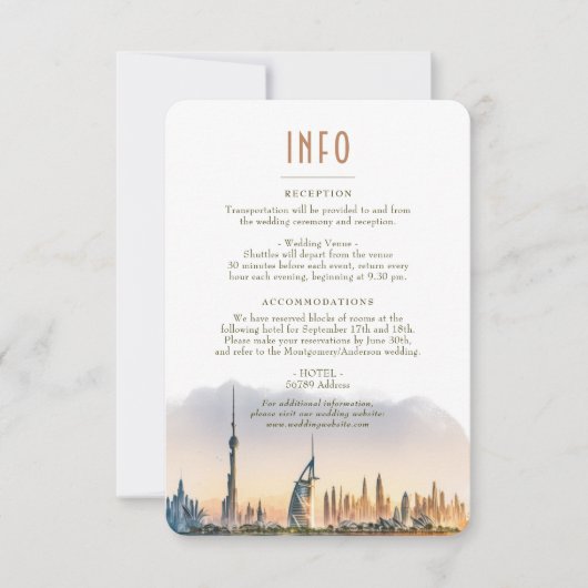 Dubai UAE-bestemming INFO-gegevens invullen Kaart (Voorkant)