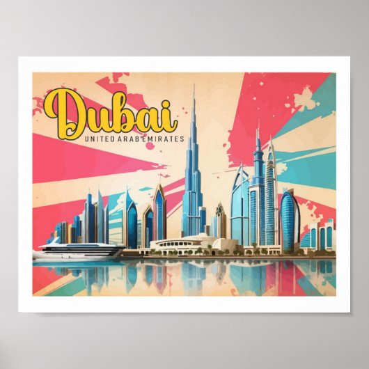 Dubai UAE Pop Art Travel Illustration Poster (Voorkant)