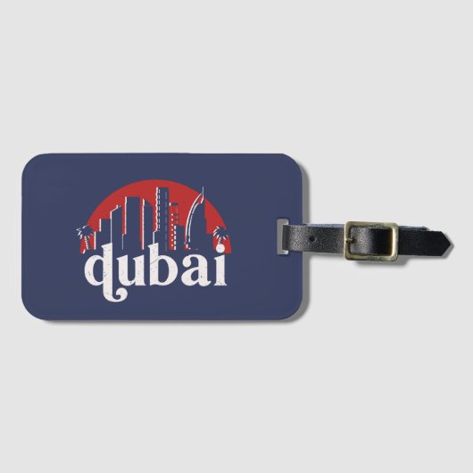 Dubai UAE  Retro City Skyline Cityscape Art Bagagelabel (Voorkant (horizontaal))