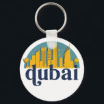 Dubai UAE  Retro City Skyline Cityscape Art Sleutelhanger<br><div class="desc">en retro-stadsplan met prachtige skyline, toeristische attractie en cityscape art. Koelwolkenkrabber en bouwartikelen voor silhouette-illustratie voor toeristen en reizigers. Perfect als souvenir om terug naar huis te brengen wanneer je over de wereld reist. Bespaar de herinnering aan uw reis en vakantie met familie en vrienden. De achtergrondkleur kan aan uw...</div>