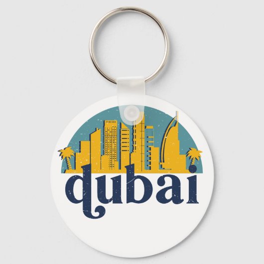 Dubai UAE  Retro City Skyline Cityscape Art Sleutelhanger (Voorkant)