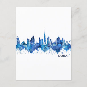 Dubai UAE Skyline Blue Uitnodiging Briefkaart