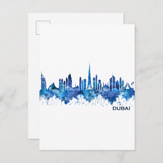 Dubai UAE Skyline Blue Uitnodiging Briefkaart (Voorkant / Achterkant)