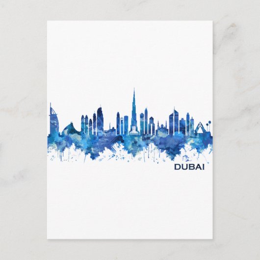 Dubai UAE Skyline Blue Uitnodiging Briefkaart (Voorkant)