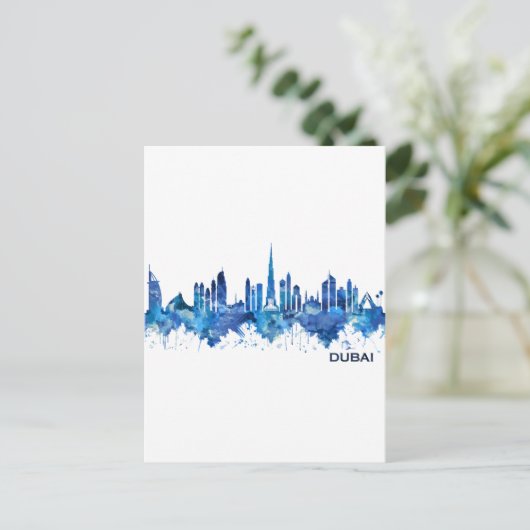 Dubai UAE Skyline Blue Uitnodiging Briefkaart (Staand voorkant)