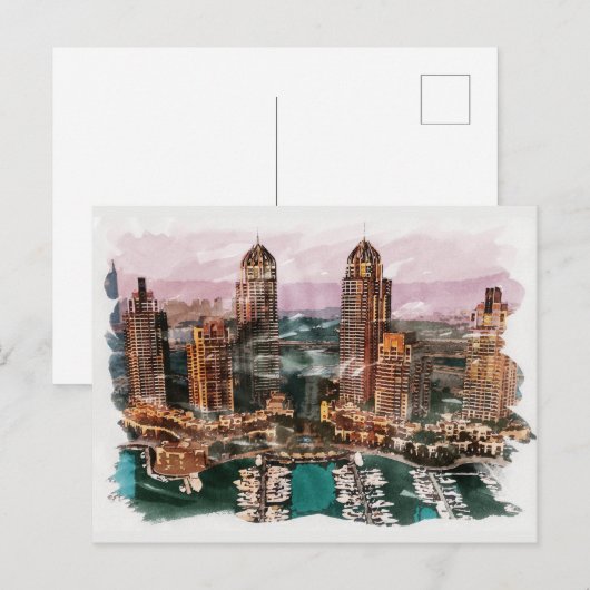 Dubai UAE — Unieke Waterverf - Reizigerboete art Briefkaart (Voorkant / Achterkant)