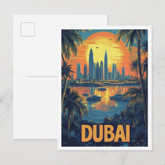 Dubai UAE Vintage Illustration Travel Briefkaart (Voorkant / Achterkant)
