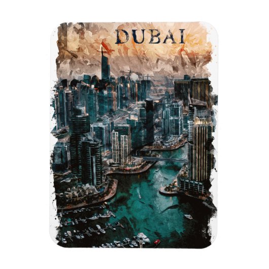Dubai UAE Waterverf Skyline Magneet (Verticaal)
