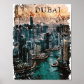 Dubai UAE Waterverf Skyline Poster (Voorkant)