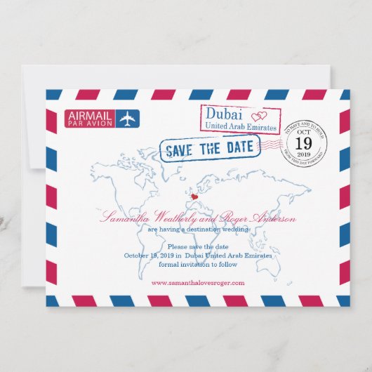 Dubai United Arab Emirates Airmail Save the Date (Voorkant)