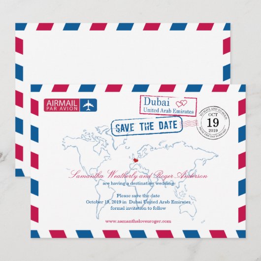 Dubai United Arab Emirates Airmail Save the Date (Voorkant / Achterkant)