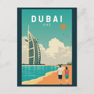 Dubai United Arab Emirates Retro Travel Art Briefkaart