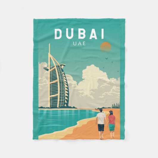 Dubai United Arab Emirates Retro Travel Art Fleece Deken (Voorkant)