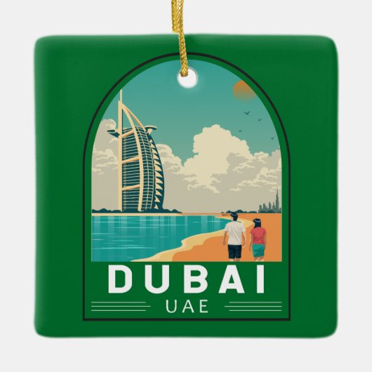 Dubai United Arab Emirates Retro Travel Art Keramisch Ornament (Voorkant)
