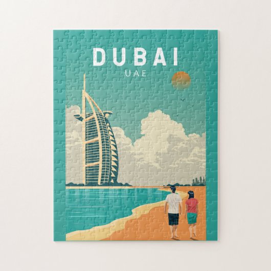 Dubai United Arab Emirates Retro Travel Art Legpuzzel (Verticaal)