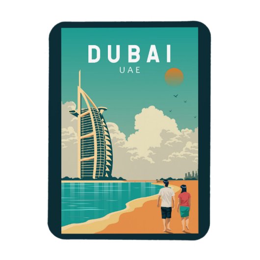 Dubai United Arab Emirates Retro Travel Art Magneet (Verticaal)