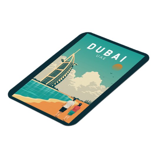 Dubai United Arab Emirates Retro Travel Art Magneet (Linkerzijde)